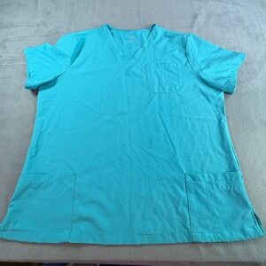 Cozyfit Women‎ XL Turquoise Blue V-Neck 3-Pocket Medical Scrub Top Short Sleeve